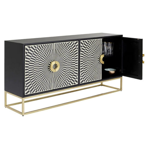 Ajmeri Black Bone Inlay Sideboard | Artisan Living Room Storage – Oakvello