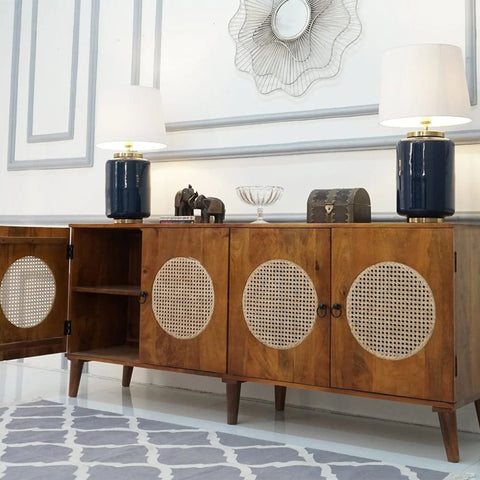 4-Door Solid Wood Cabinet & Sideboard | Large Living Room Storage – Oakvello