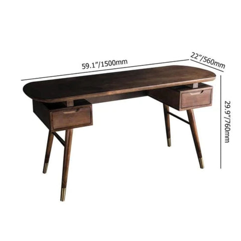 Mid-Century Solid Walnut Wood Writing Desk with 2 Drawers | Home Office Furniture – Oakvello