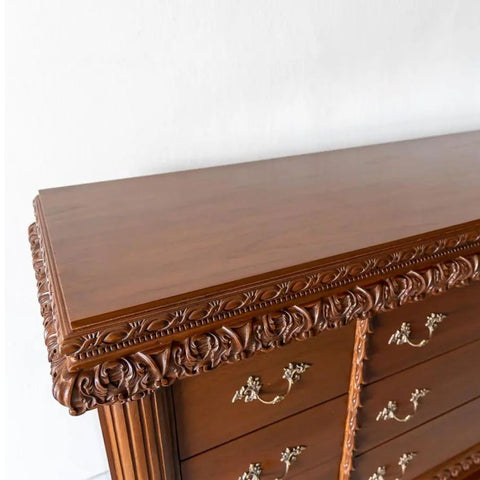 Traditional Carved Solid Teak Wood Sideboard | Luxurious Living Room Storage – Oakvello