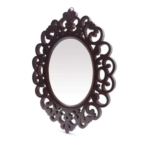 Brown Engineered Wood Wall Mount Mirror | 18x14 Inch Bedroom Decor – Oakvello