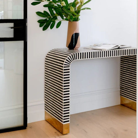 Black Bone Inlay Console Table | Artisan Handcrafted Entryway Furniture – Oakvello