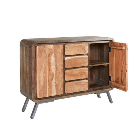 Retro Solid Wood & Metal Sideboard | Industrial Living Room Storage – Oakvello