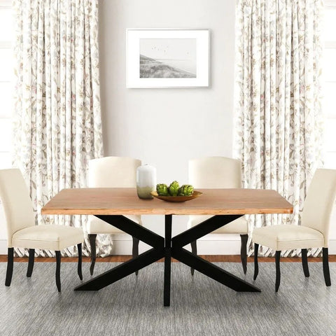 Live Edge Solid Wood Rectangular Dining Table with Crossed Legs | Kitchen Furniture – Oakvello
