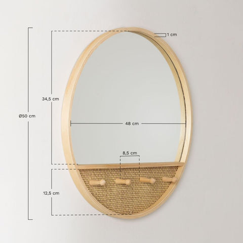 Tinka Round Solid Wood Wall Mirror with Hooks | Entryway & Bedroom Decor – Oakvello
