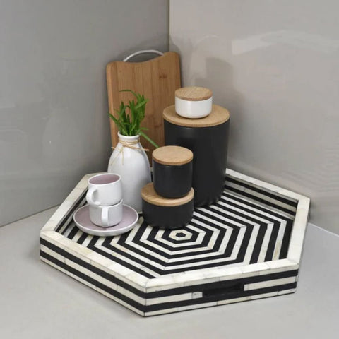Black Bone Inlay Decorative Tray | Handcrafted Artisan Accessory – Oakvello