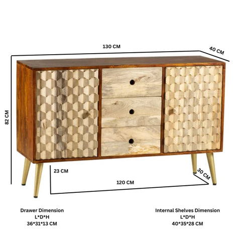 Jodhpuri Retro Large Sideboard | Heritage Solid Wood Living Room Storage – Oakvello