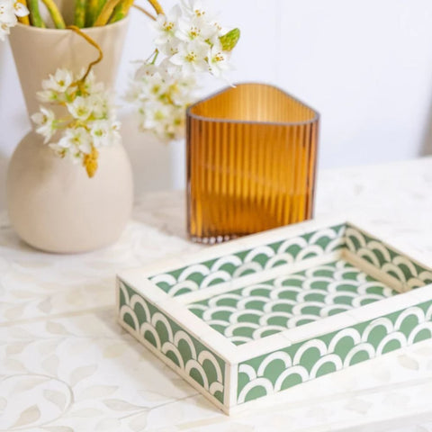 Sage Green Bone Inlay Mini Tray | Handcrafted Artisan Decorative Accessory – Oakvello