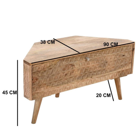 Jodhpuri Light Mango Wood Corner TV Stand | Solid Wood Media Console – Oakvello