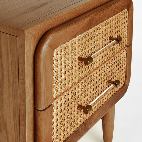 Oscar Cane & Solid Wood Bedside Table | Boho Bedroom Nightstand – Oakvello