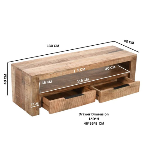 Jodhpuri Solid Mango Wood TV Stand with 2 Drawers | Media Console – Oakvello