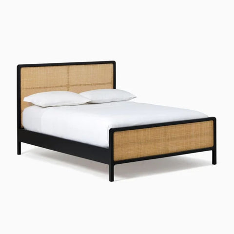 Solid Wood & Rattan Cane Bed | Handcrafted Boho Bedroom Furniture – Oakvello