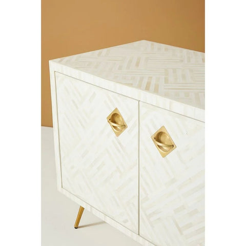 Bone Inlay TV Unit Cabinet | Handcrafted Artisan Media Console – Oakvello
