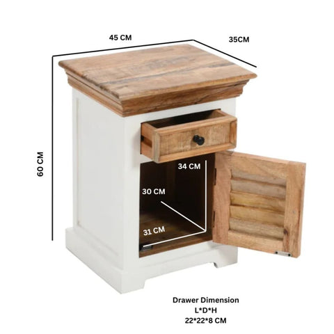 White Solid Mango Wood Bedside Cabinet | Painted Bedroom Nightstand – Oakvello