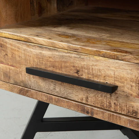 Solid Mango Wood Bedside Table | Natural Finish Bedroom Nightstand – Oakvello