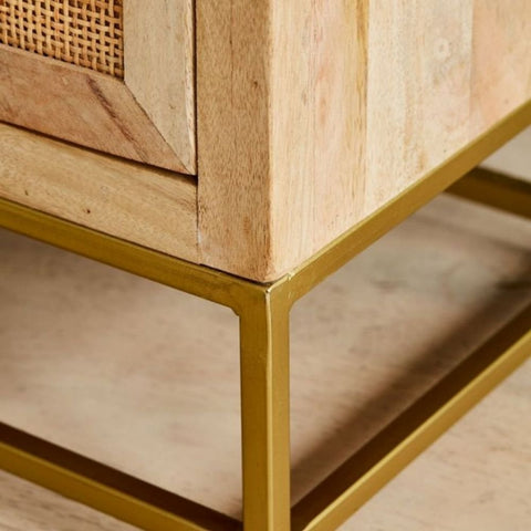 Rattan Webbed Solid Wood Side Table | Boho Living Room Accent Furniture – Oakvello