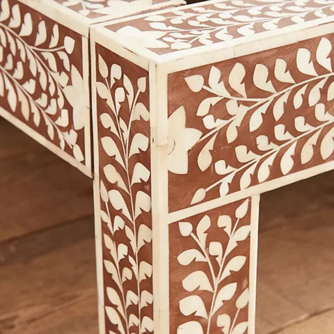 Brown Bone Inlay Solid Wood Bed | Handcrafted Luxury Bedroom Furniture – Oakvello