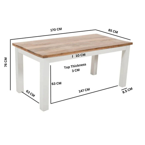 Jaipuri 170cm White Solid Mango Wood Dining Table | Kitchen Furniture – Oakvello