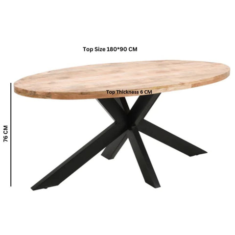6-8 Seater Oval Solid Mango Wood Dining Table | Large Kitchen Furniture – Oakvello