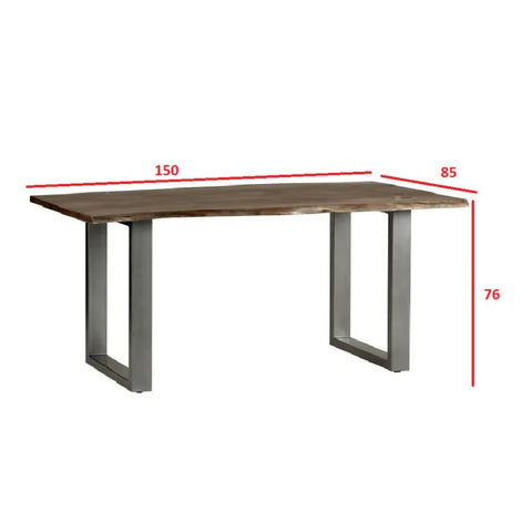 Grey Live Edge 1.5M Dining Table | Solid Wood & Metal Legs – Oakvello
