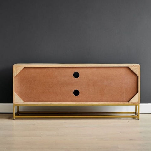 Rattan Webbed Solid Wood TV Unit | Boho Media Console & Living Room Storage – Oakvello