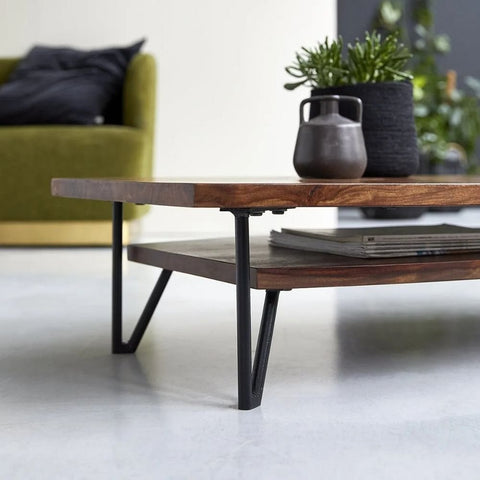 Solid Sheesham Wood Coffee Table | Natural Hardwood Living Room Centre Table – Oakvello