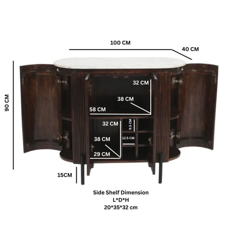 Jodhpuri Mango Wood Drinks Cabinet & Sideboard | Marble Top & Metal Legs – Oakvello