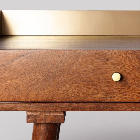 Retro Gold Trimmed Solid Wood Study Desk | Home Office Writing Table – Oakvello