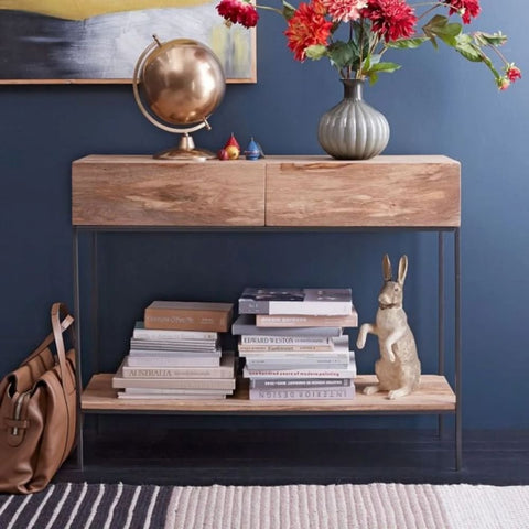 Industrial Solid Wood Console Table | Metal Frame Entryway Furniture – Oakvello