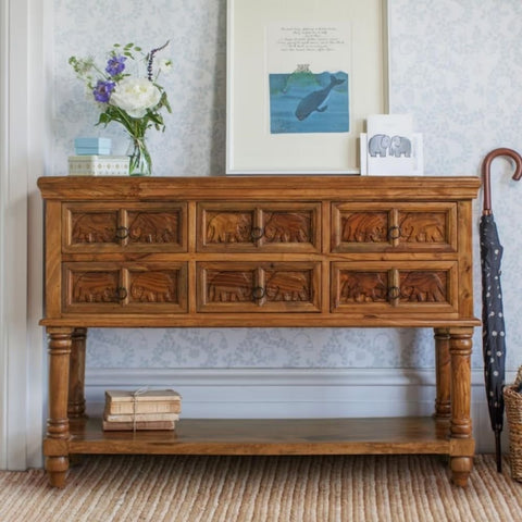 Solid Sheesham Wood Console Table | Handcrafted Heritage Entryway Furniture – Oakvello