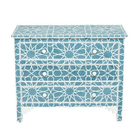 Jodhpuri Blue Bone Inlay Chest of Drawers | Artisan Bedroom Dresser – Oakvello