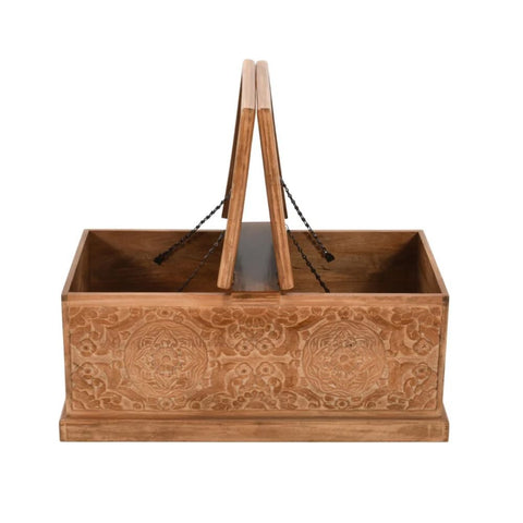 Jaipuri Carved Mango Wood Coffee Table & Blanket Box | 2-in-1 Storage – Oakvello
