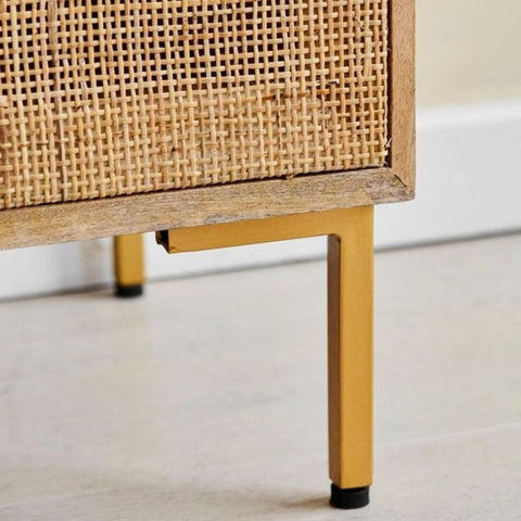 Rattan Webbed Large Solid Wood Sideboard | Boho Living Room Storage – Oakvello