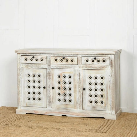 White Solid Sheesham Wood Sideboard | Painted Living Room Storage Cabinet – Oakvello