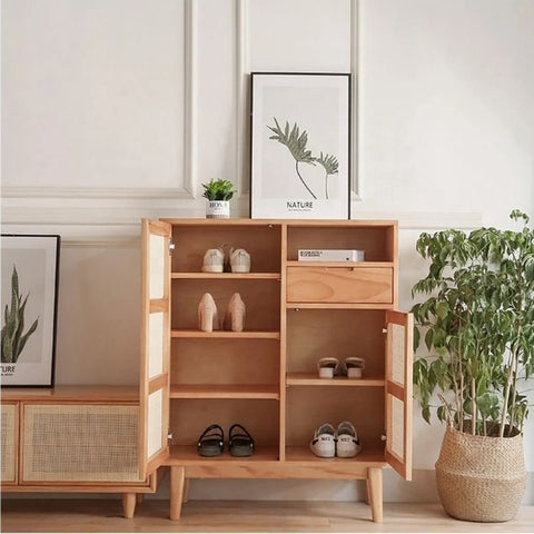 Natural Solid Wood & Cane Sideboard | Boho Living Room Storage – Oakvello