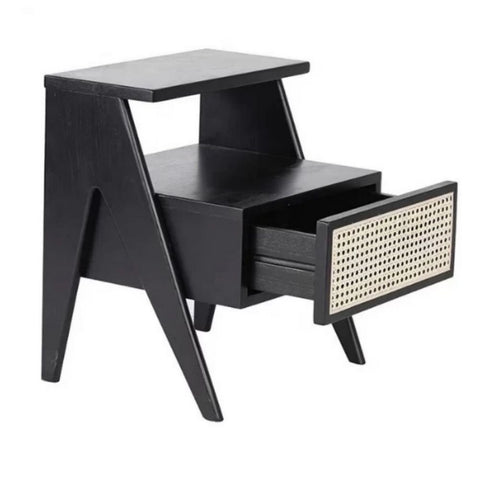 Rattan Cane Solid Wood Nightstand | Boho Bedroom Bedside Table – Oakvello