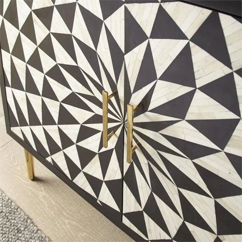 Jodhpuri Black & White Bone Inlay Cabinet | Artisan Storage Furniture – Oakvello