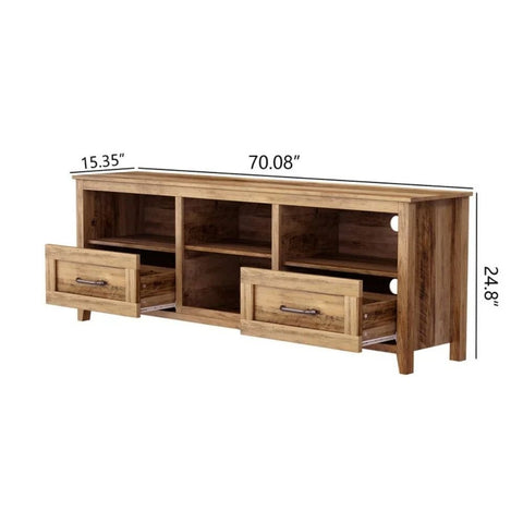 Solid Wood TV Stand | 2 Drawers & 4 Open Shelves Media Console – Oakvello