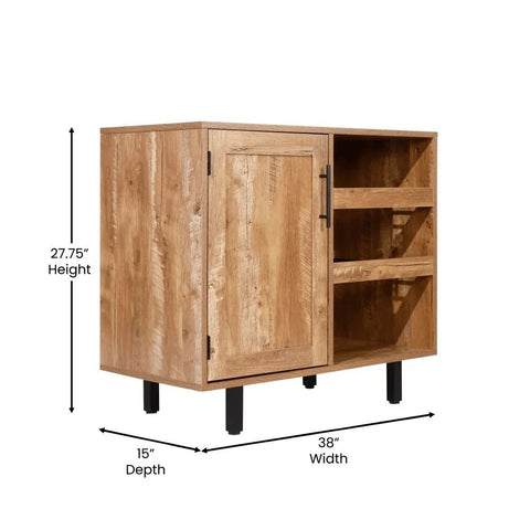 Light Brown Solid Wood Bar Cabinet | Open & Closed Home Bar Storage – Oakvello