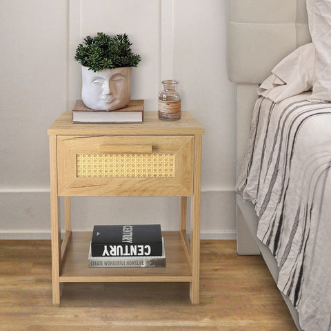 Solid Wood Bedside Table with 2 Drawers | Bedroom Nightstand – Oakvello