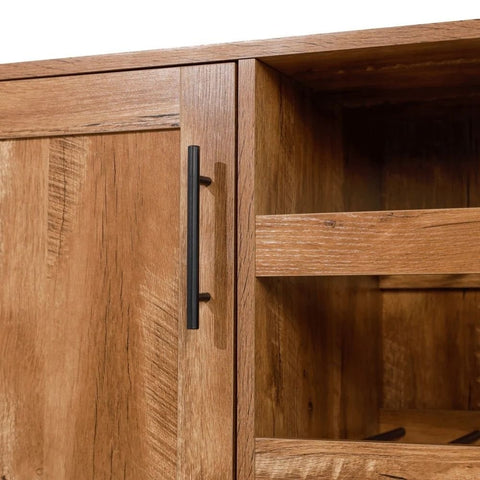 Light Brown Solid Wood Bar Cabinet | Open & Closed Home Bar Storage – Oakvello