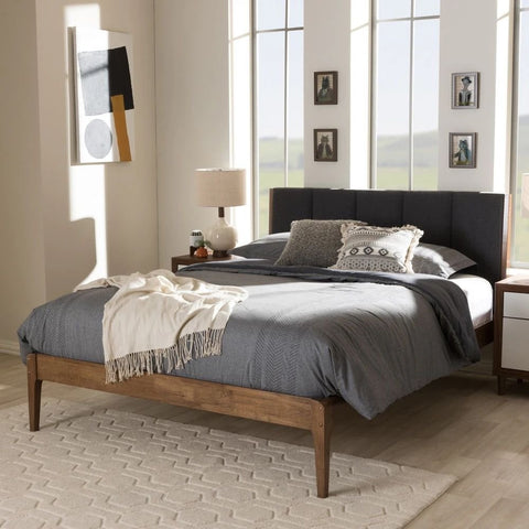 Mid-Century Solid Wood Platform King Size Bed | Retro Bedroom Furniture – Oakvello