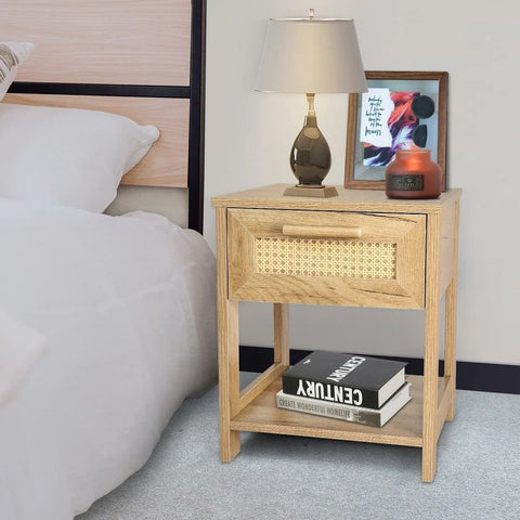 Solid Wood Bedside Table with 2 Drawers | Bedroom Nightstand – Oakvello