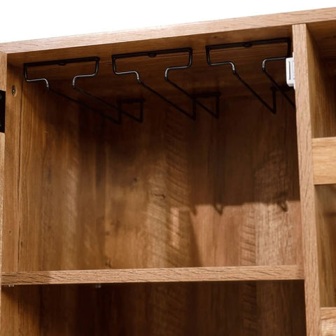 Light Brown Solid Wood Bar Cabinet | Open & Closed Home Bar Storage – Oakvello