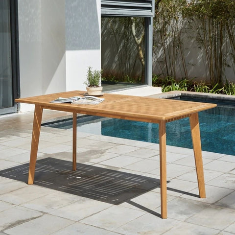 Burgundy Solid Wood Dining Table with Slatted Top | Kitchen Furniture – Oakvello