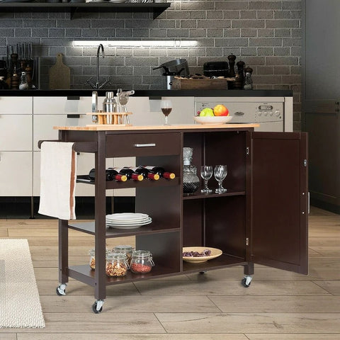 Brown Solid Wood Trolley Storage Cabinet | Mobile Kitchen & Living Room Furniture – Oakvello