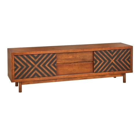 Mid-Century Geometric Solid Wood TV Stand | Tobacco Brown & Black Media Console – Oakvello