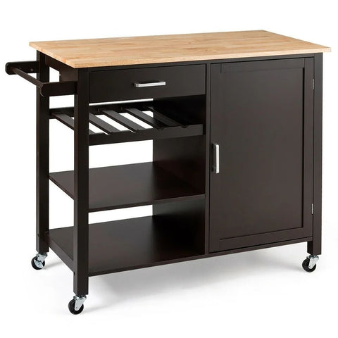 Brown Solid Wood Trolley Storage Cabinet | Mobile Kitchen & Living Room Furniture – Oakvello