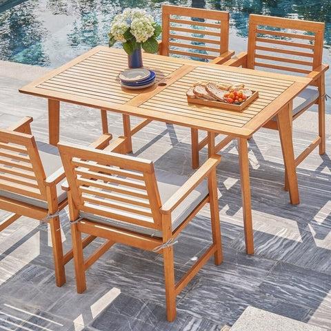 Burgundy Solid Wood Dining Table with Slatted Top | Kitchen Furniture – Oakvello