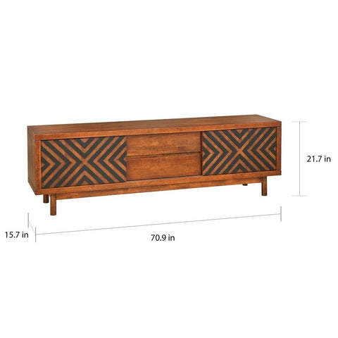 Mid-Century Geometric Solid Wood TV Stand | Tobacco Brown & Black Media Console – Oakvello